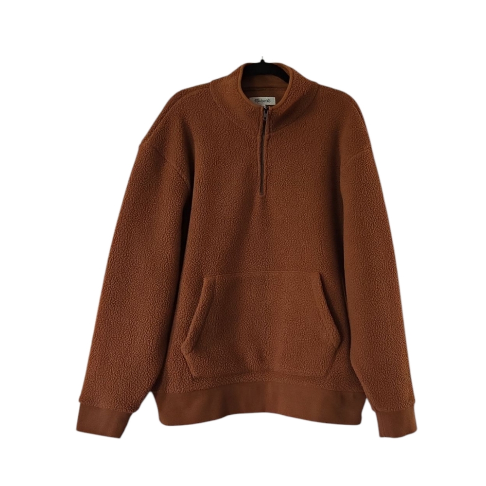 Madewell Men's Brown Rust (Re)Sourced Sherpa Half Zip Pullover Sweatshirt Sz XL - Picture 4 of 12